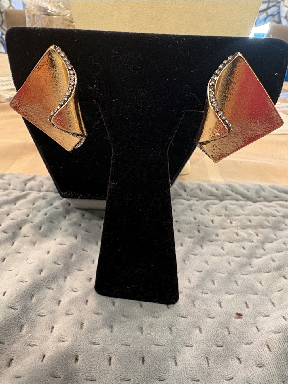 Folded Sculptural Crystal Edge Bold Gold Statement Earrings-NWT